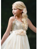 Spaghetti Straps Ivory Gold Sequin Tulle Flower Girl Dress